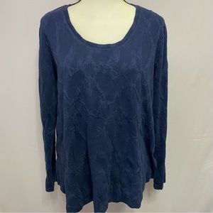 Simply Vera Wang Textured Long Sleeve Blue Scoop Neck Top Size XL #0622